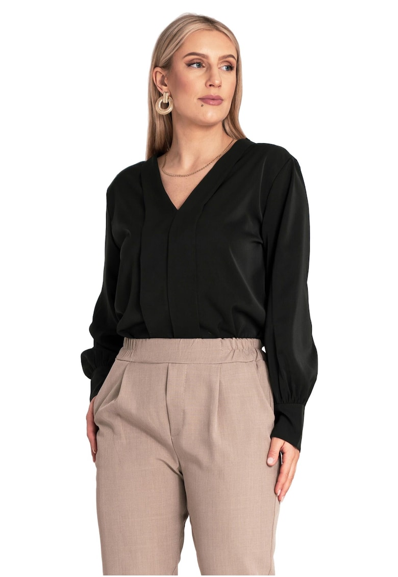 Camasa eleganta neagra - din poliester - cu maneci lungi - decolteu in V -