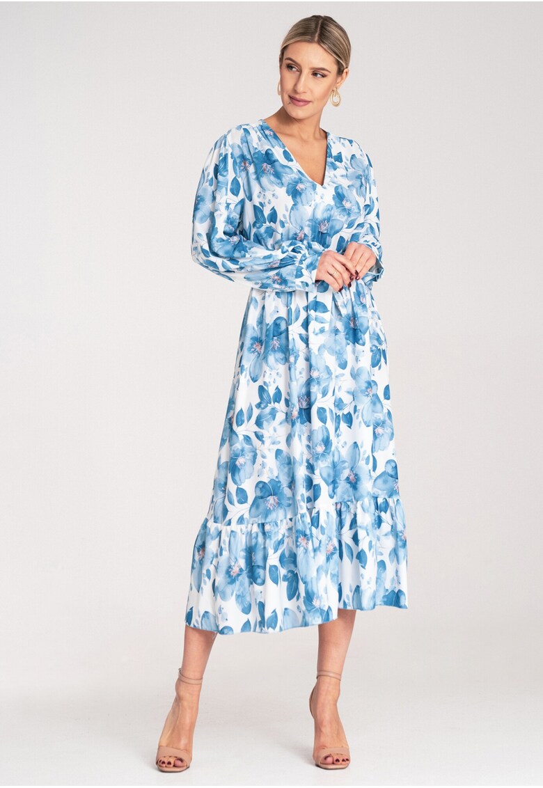 Rochie - florala - poliester - albastra - material usor -