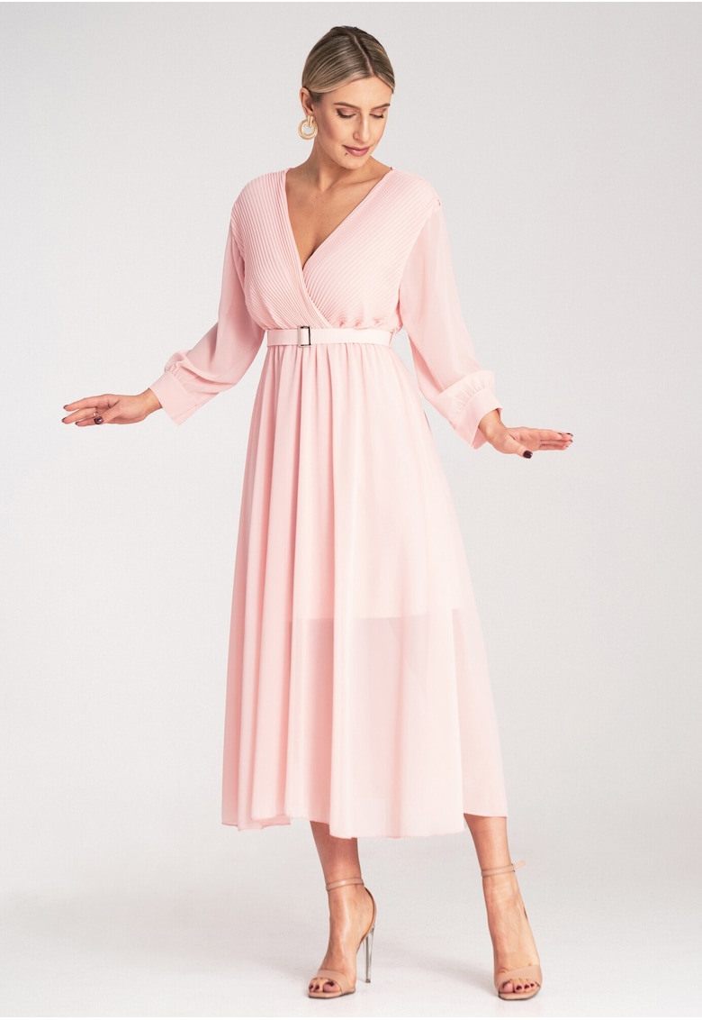 Rochie plisata - roz - primavara - poliester -