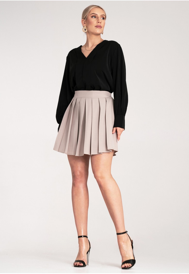 Fusta mini -  plisata - bej - poliester -