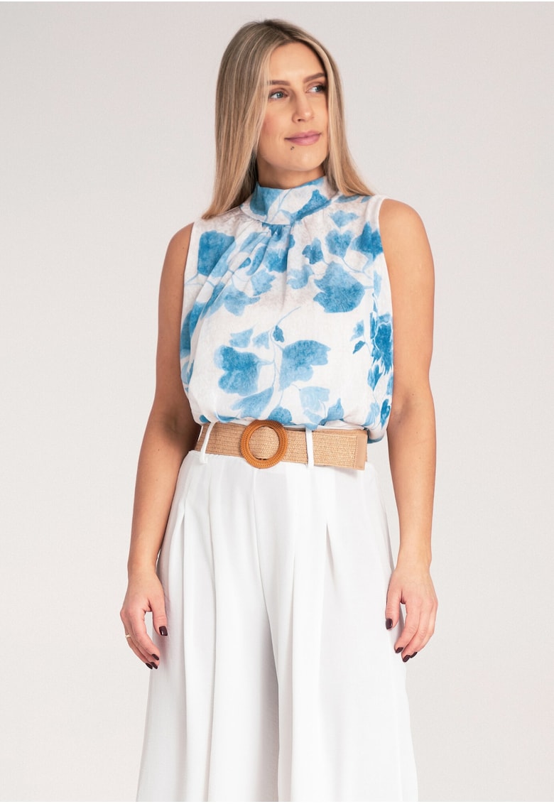 Bluza dama - Fara maneci - Poliester - Alb/Albastru -