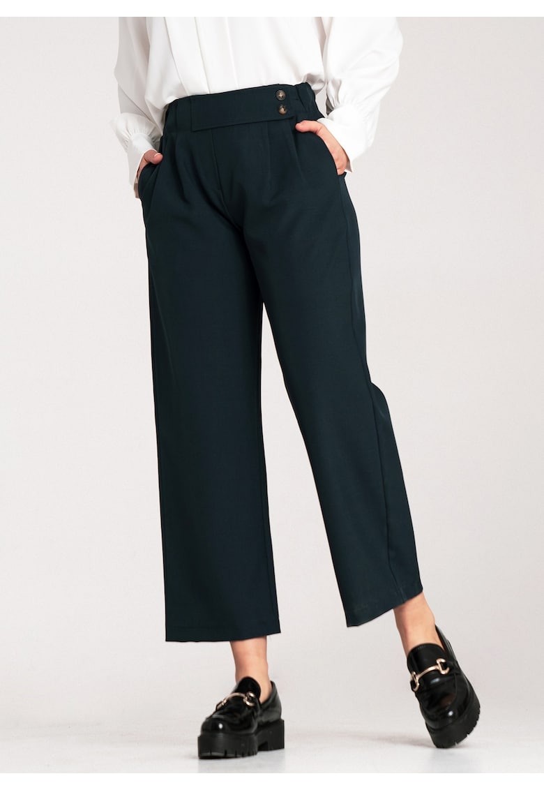 Pantaloni dama albastru inchis - eleganti - talie inalta - poliester/elastan -