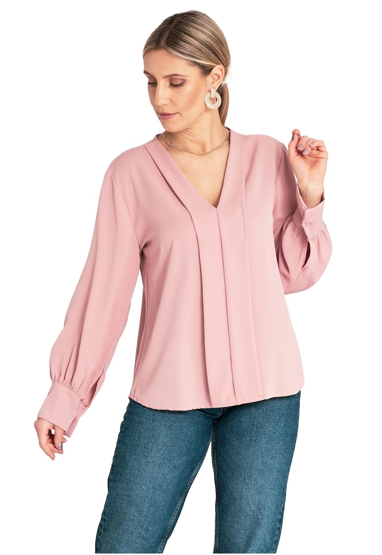Bluza din poliester - roz - detalii elegante - material moale - pentru femei -