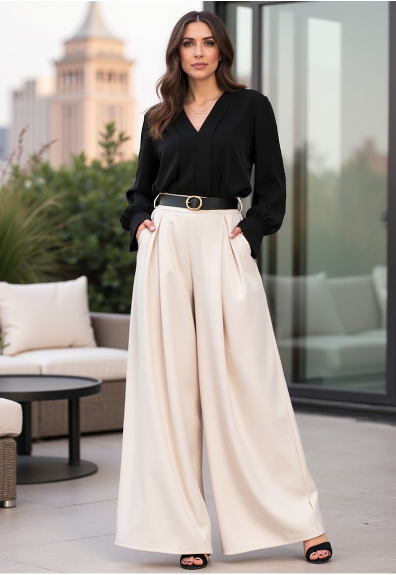 Fusta-pantaloni - eleganta - confortabila - 95% poliester - ecru -