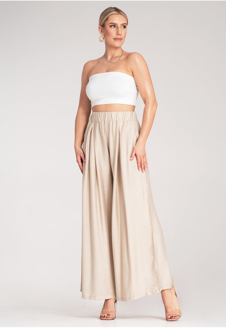 Pantaloni dama - bej - talie inalta - lati - vara -