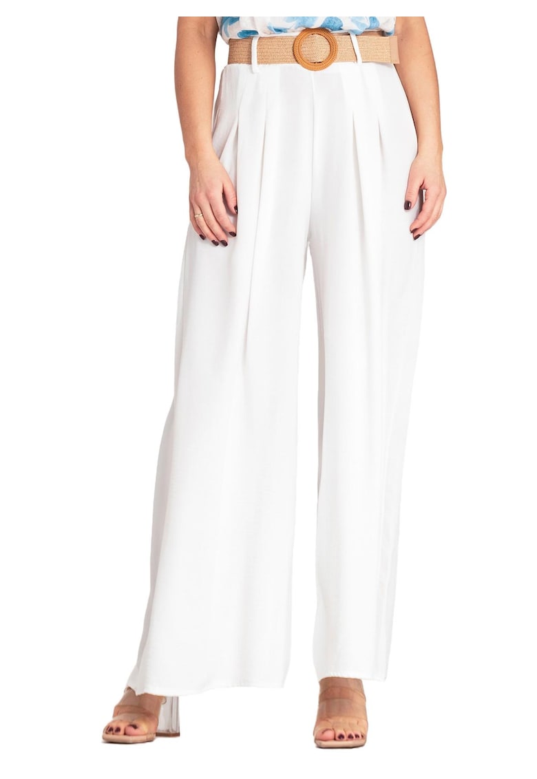 Pantaloni dama - eleganti - alb - poliester -