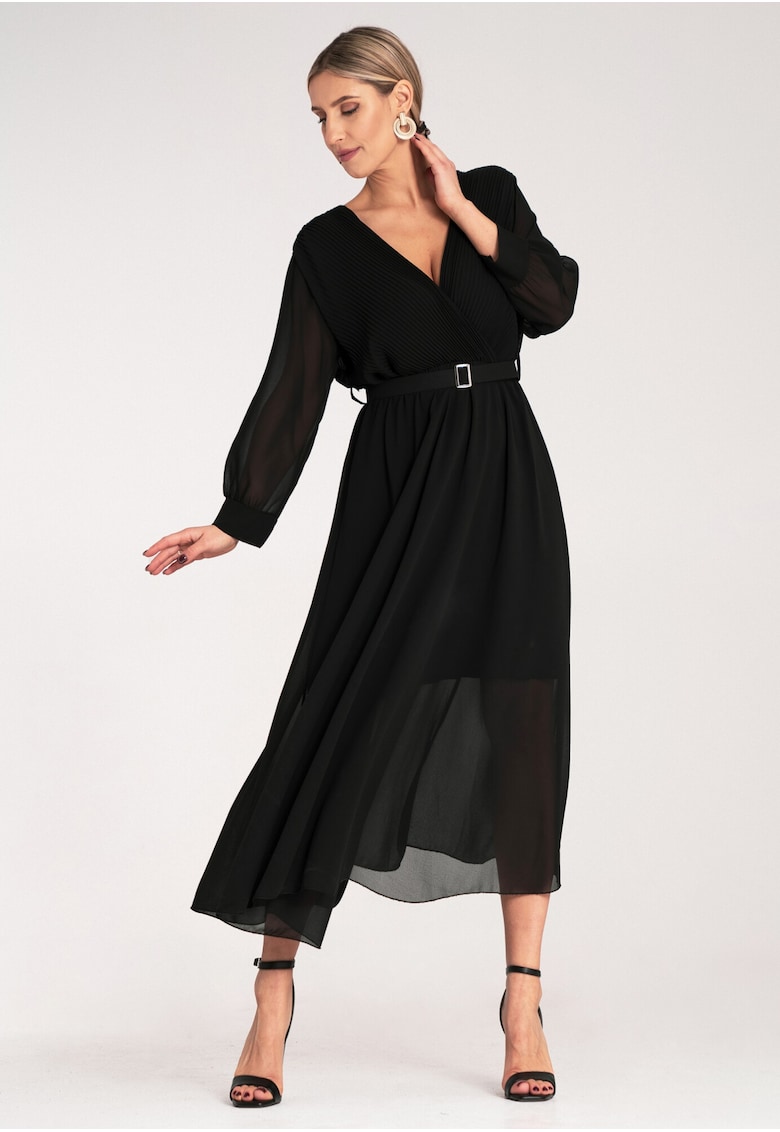 Rochie plisata - neagra - eleganta - poliester -