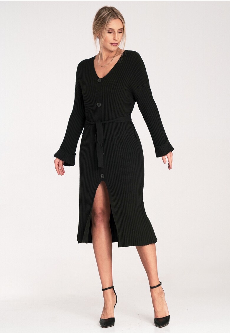 Rochie cu nasturi - neagra - eleganta - din viscoza -