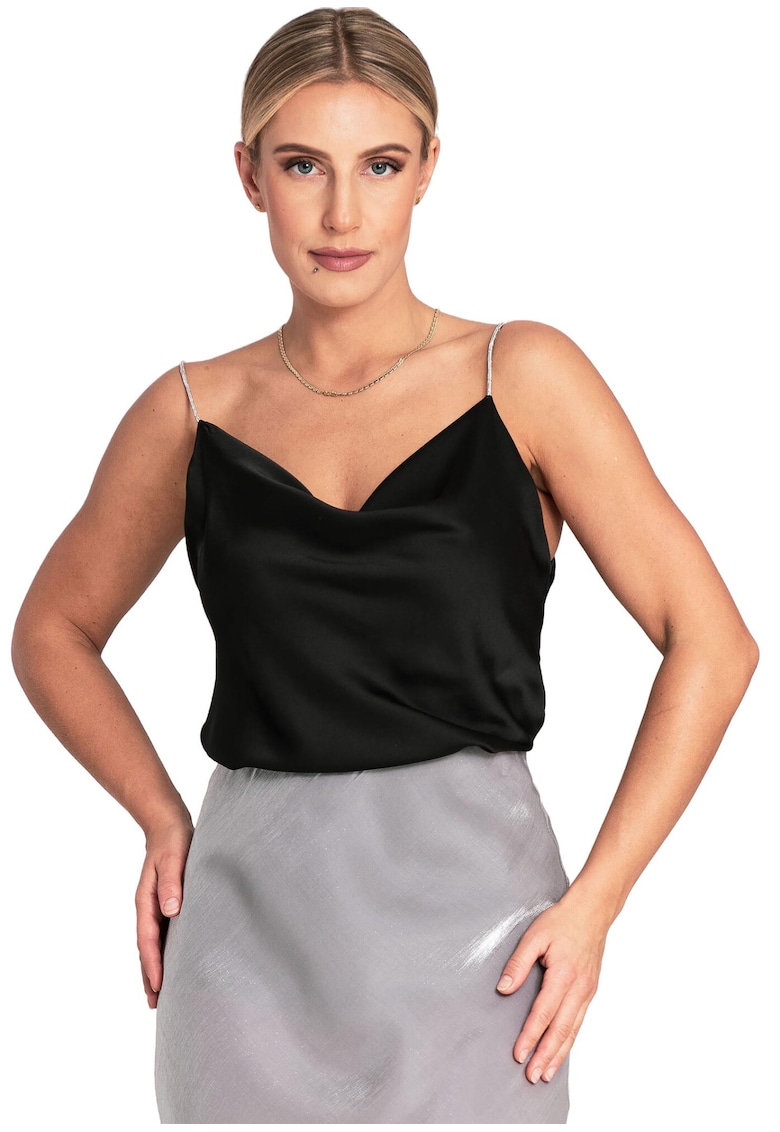 Top de seara dama negru - bretele - poliester -