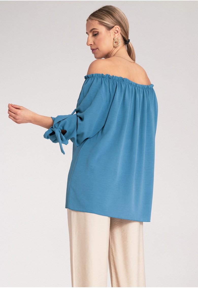 Bluza Boho dama - Poliester/Elastan - Albastru -