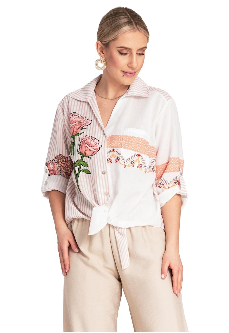 Camasa supradimensionata cu imprimeu floral - bej - material poliester - stil boho -