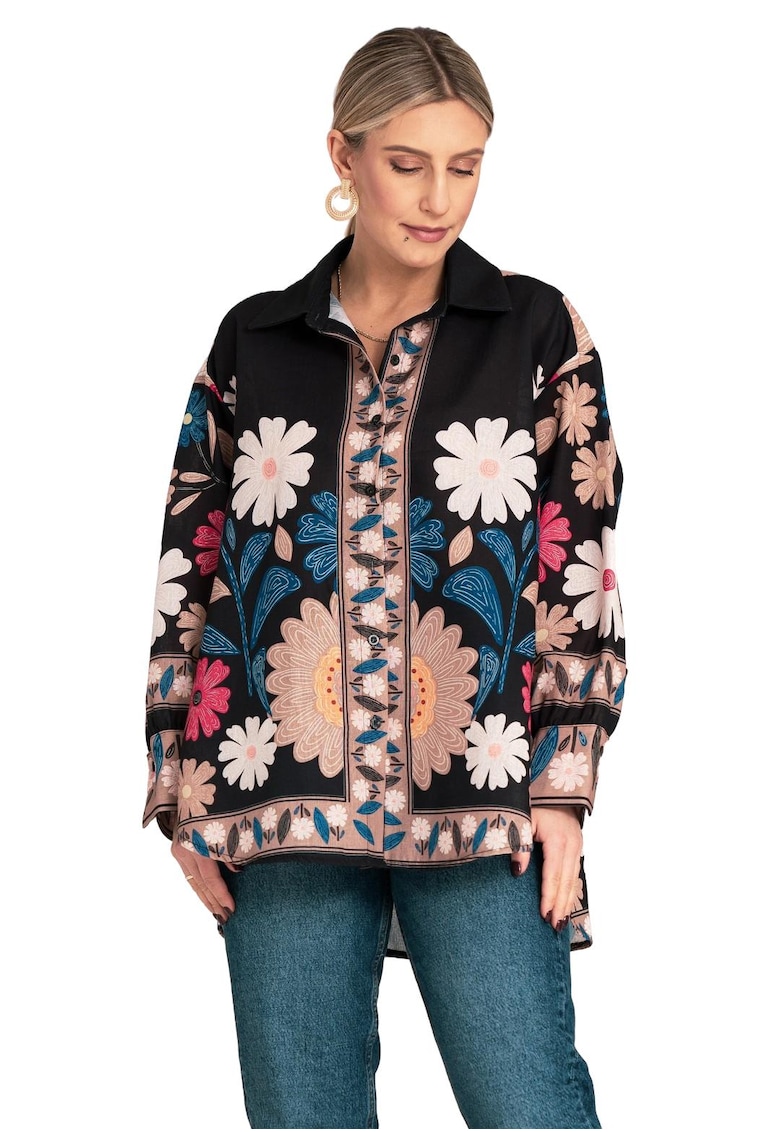 Bluza boho florala - multicolor - asimetrica - poliester -