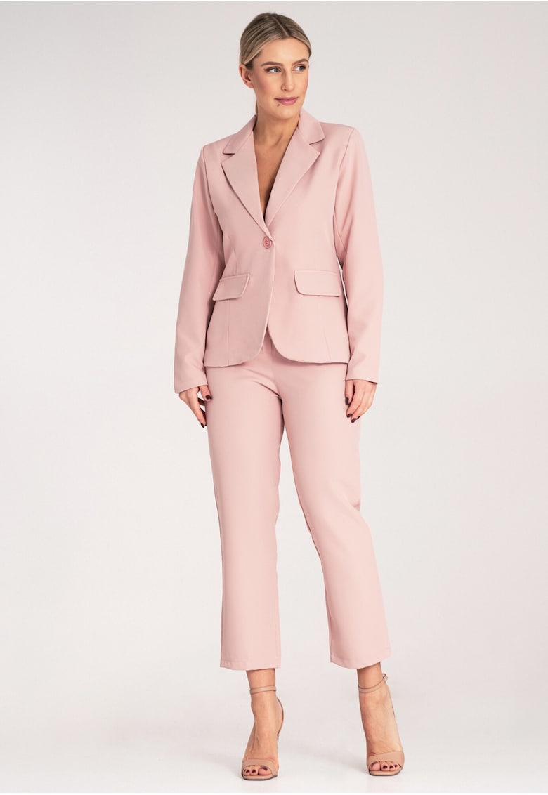 Set elegant dama - jacheta si pantaloni - roz pudrat - poliester-elastan -