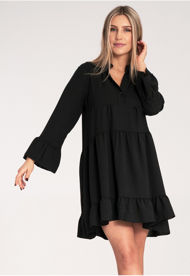 Rochie boho neagra - cu volane - croi lejer - poliester -