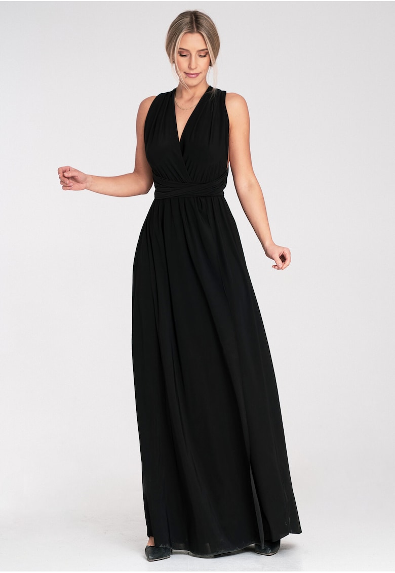 Rochie maxi - poliester - neagra -