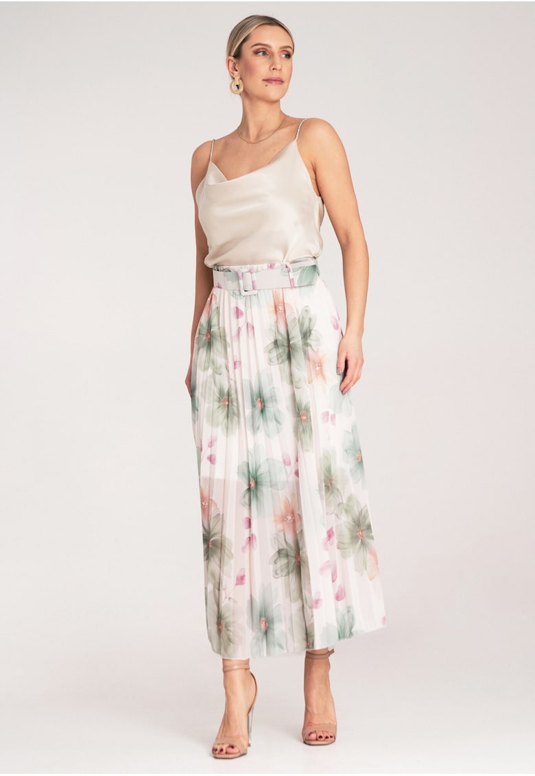 Fusta plisata  eleganta - talie inalta - multicolor - poliester -