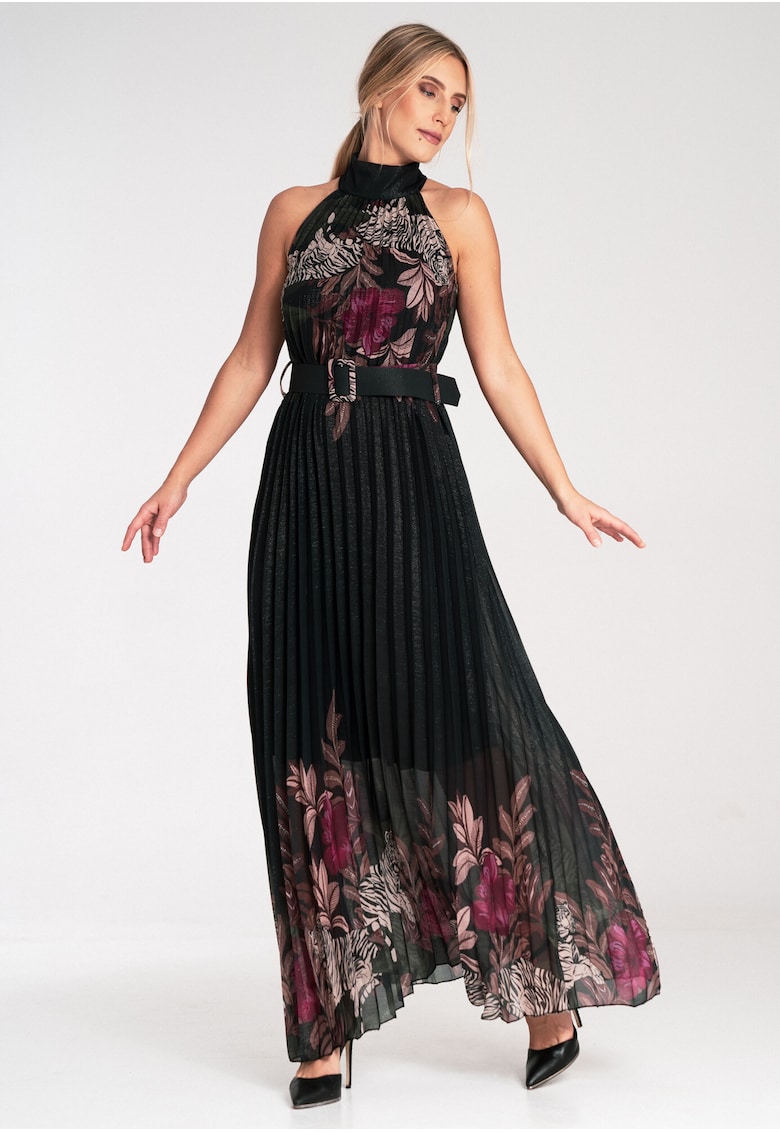 Rochie maxi neagra - plisata - poliester - fara maneci -