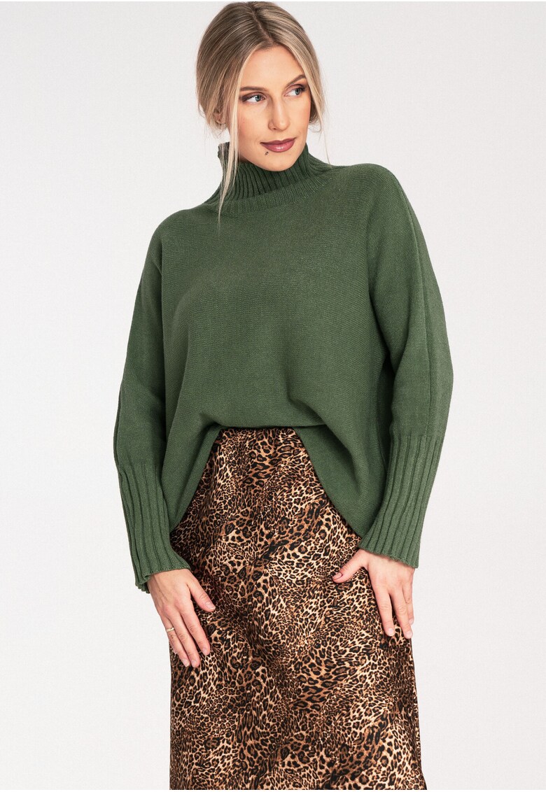 Pulover dama elegant - guler inalt - verde - material delicat -