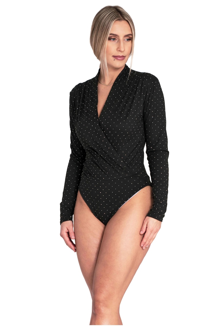 Bluza de tip body dama  negru - cu decolteu in V - maneci lungi - poliester/elastan -