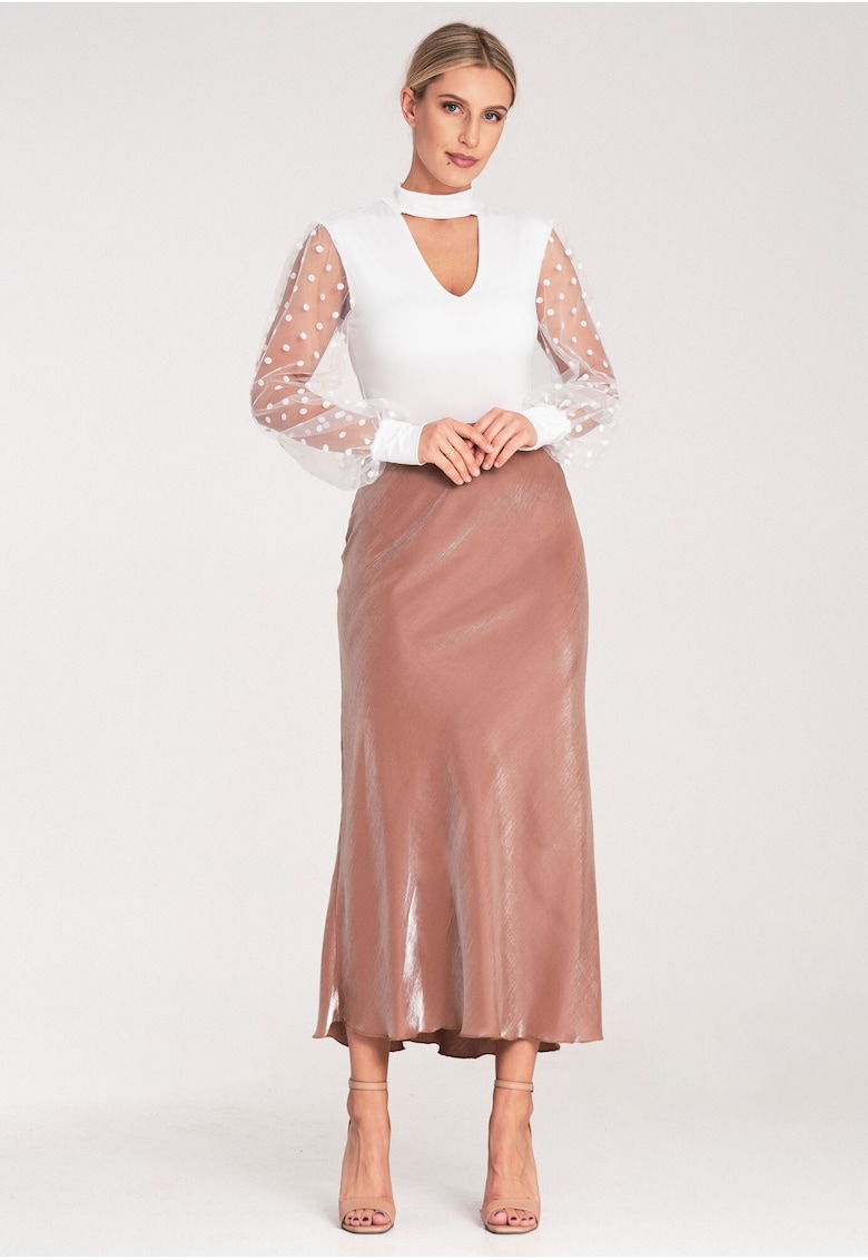 Fusta midi bej - viscoza - elastica - versatila -