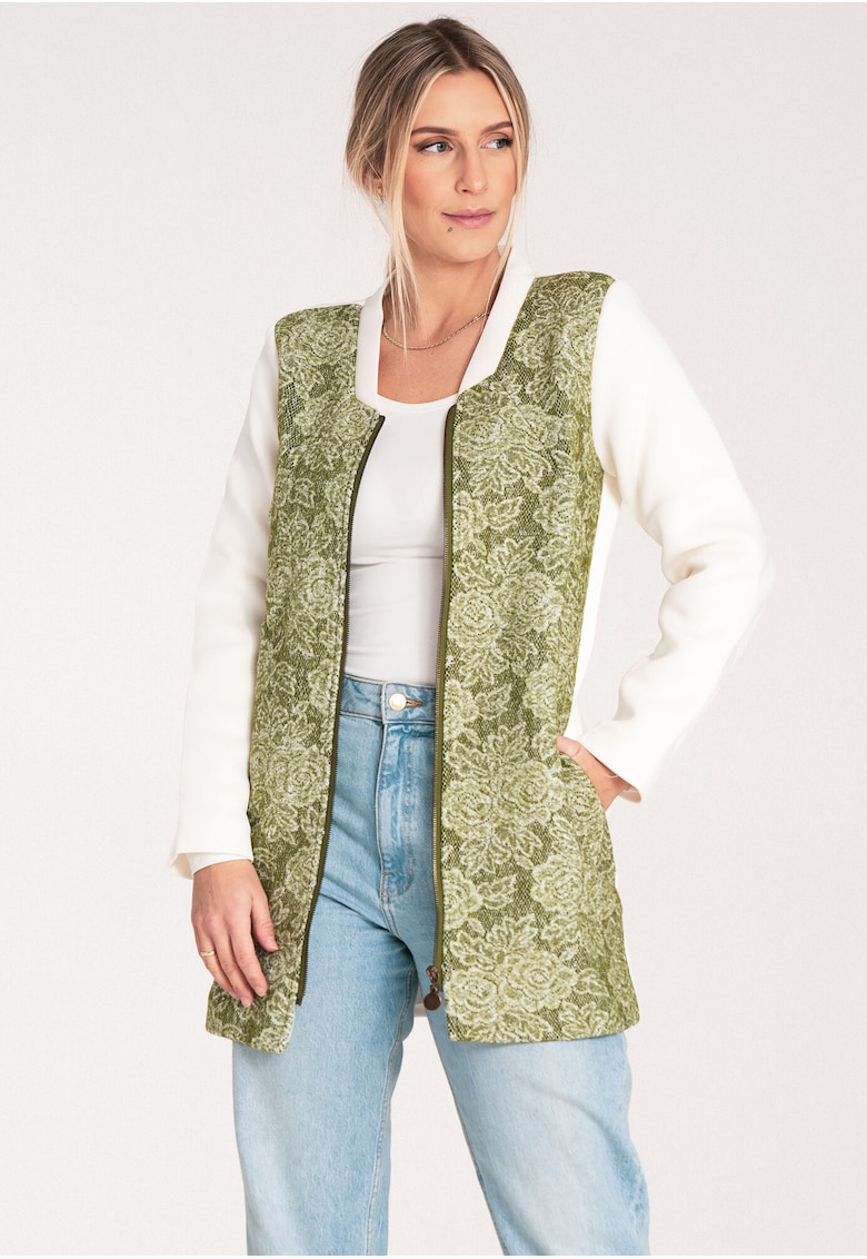 Jacheta dama M1062 - Lana/Poliester - Alb/Verde