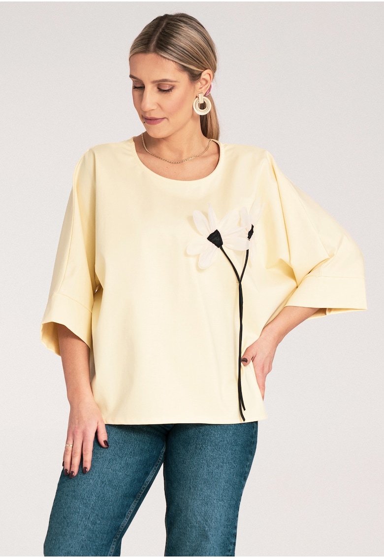 Bluza dama - Floare - Bumbac/Poliamida/Elastan - Galben -