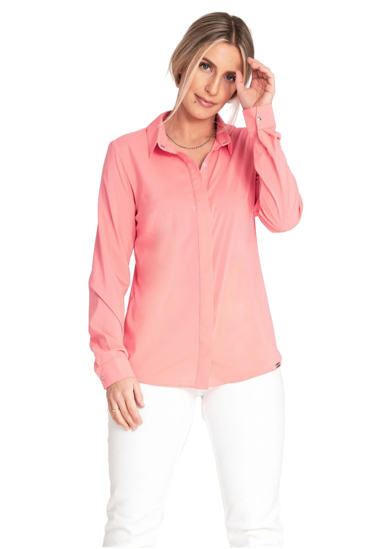 Camasa eleganta model cu guler - maneci lungi - coral - poliester-elastan