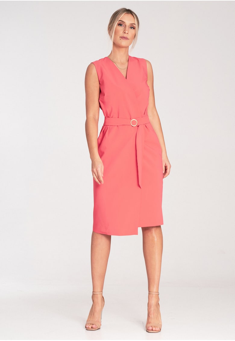 Rochie midi  cu centura - poliester