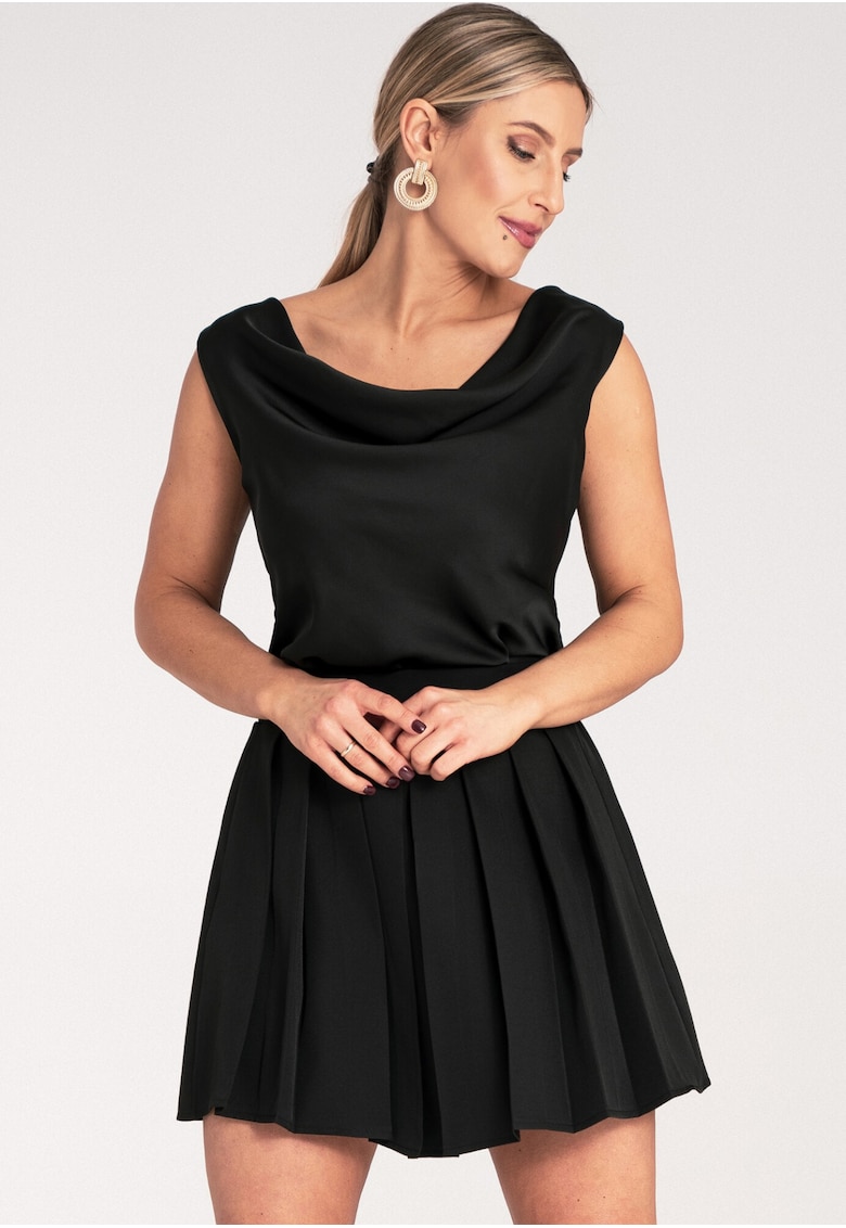 Fusta mini plisata - neagra - confortabila - din poliester -