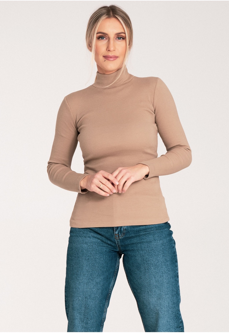 Bluza dama pe gat - Bumbac/Elastan - Bej