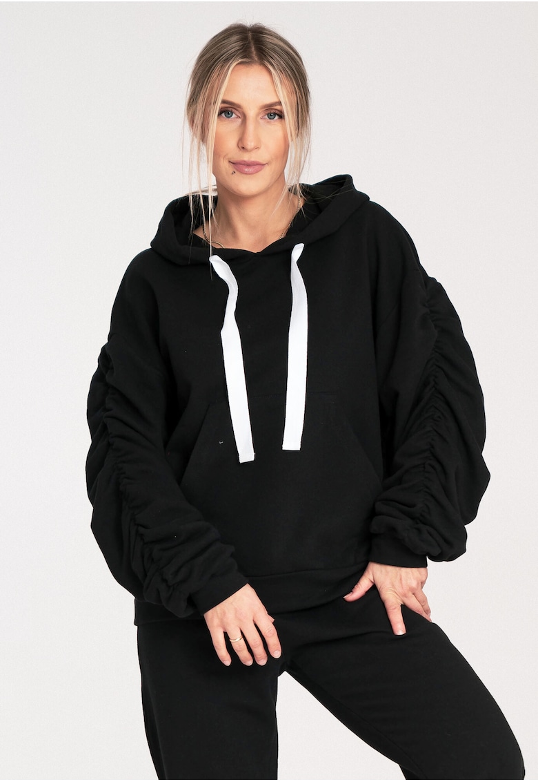 Hanorac dama cu maneci bufante - cu gluga - bumbac - negru Hanorac dama cu maneci bufante - cu gluga - bumbac - negru