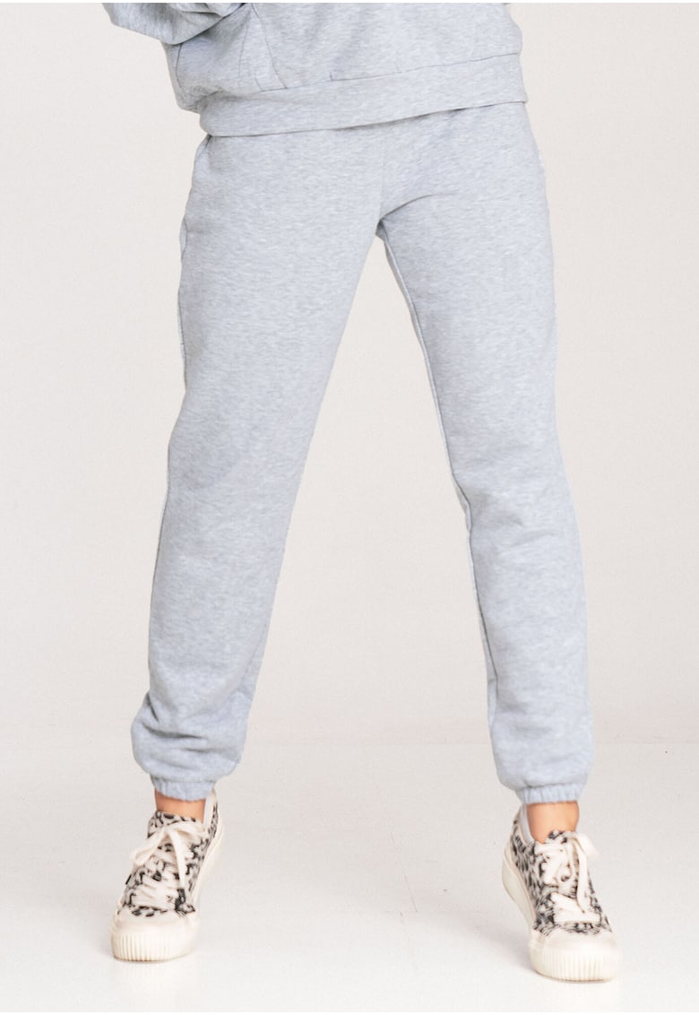Pantaloni dama gri - bumbac - talie elastica -