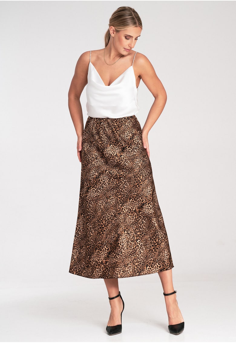 Fusta midi leopard - poliester - multicolor - model M1087 -