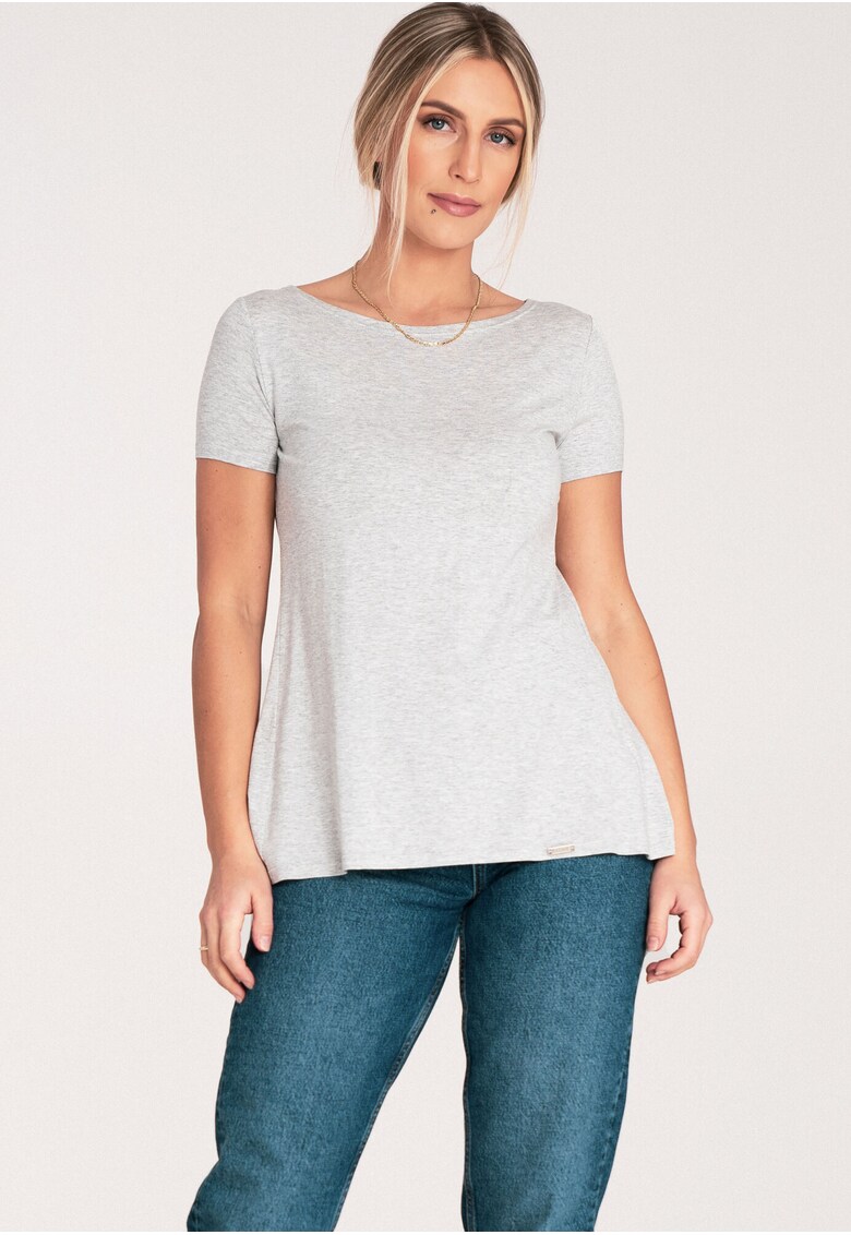 Bluza dama asimetrica - cu volane - gri deschis - poliester