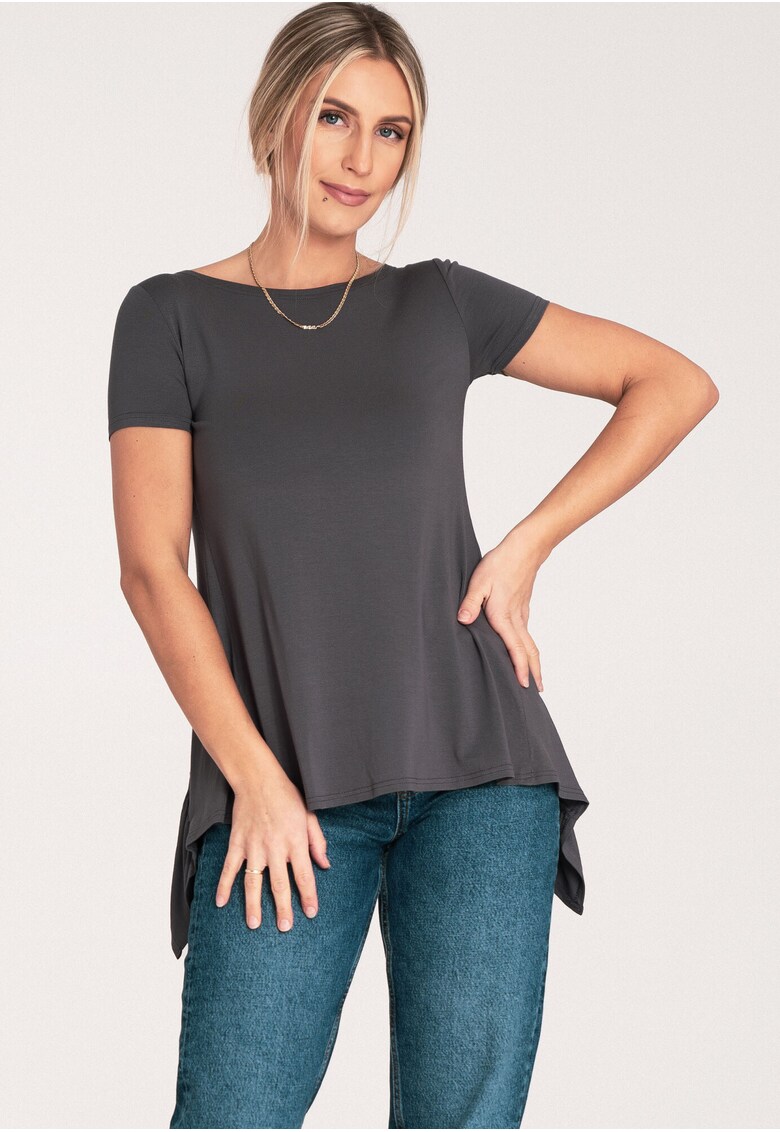 Bluza dama asimetrica - cu volane - gri inchis - textil