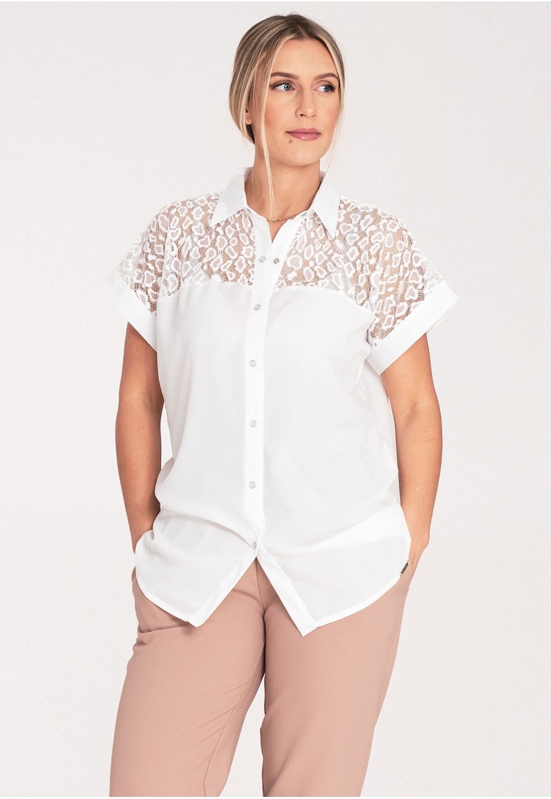 Camasa dama ajurata - maneca scurta - dantela - ecru - poliester