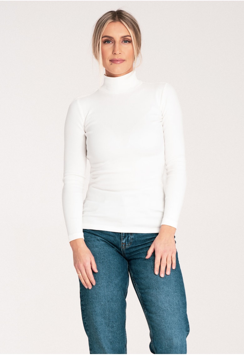 Bluza dama pe gat -  Bumbac/Elastan - Alb