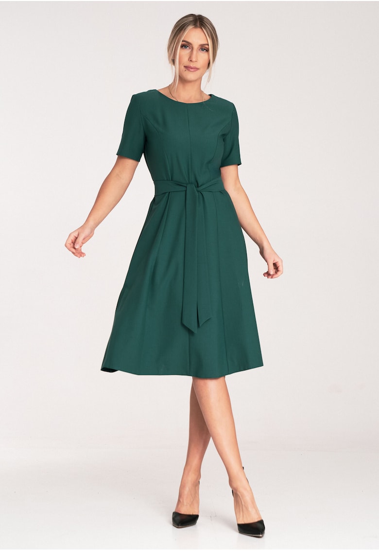 Rochie midi  A-line - eleganta - verde - poliester