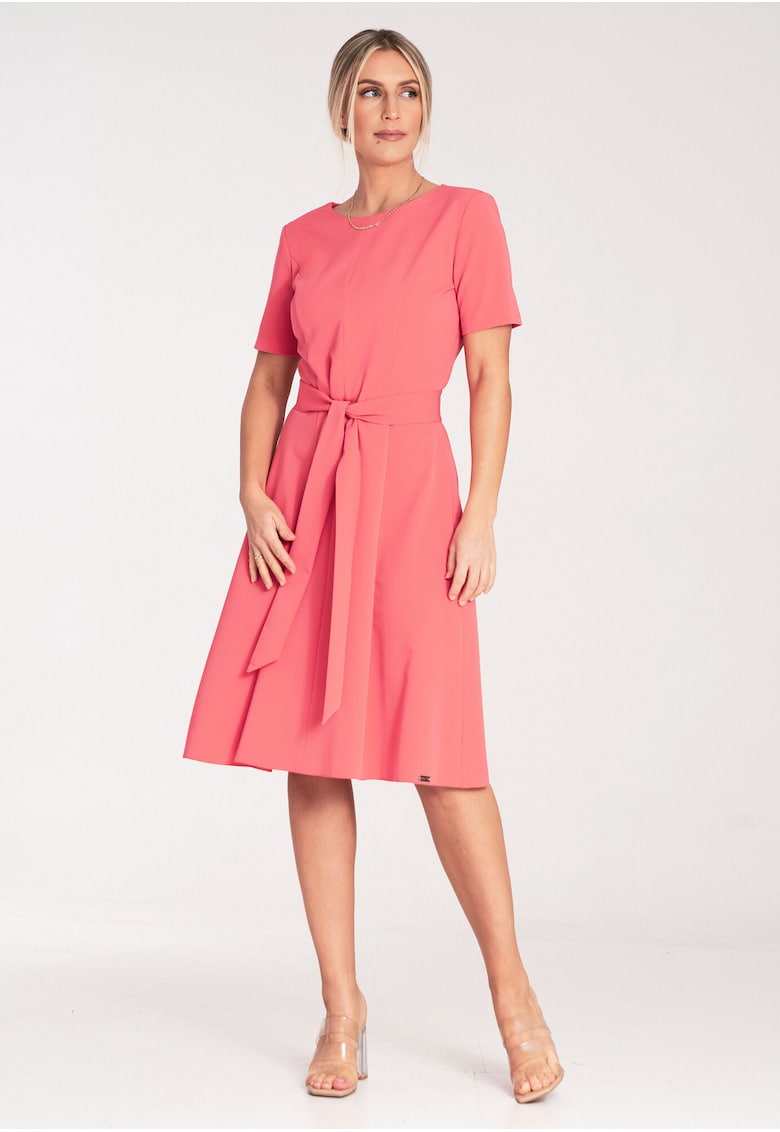 Rochie midi  A-line - eleganta - coral - poliester