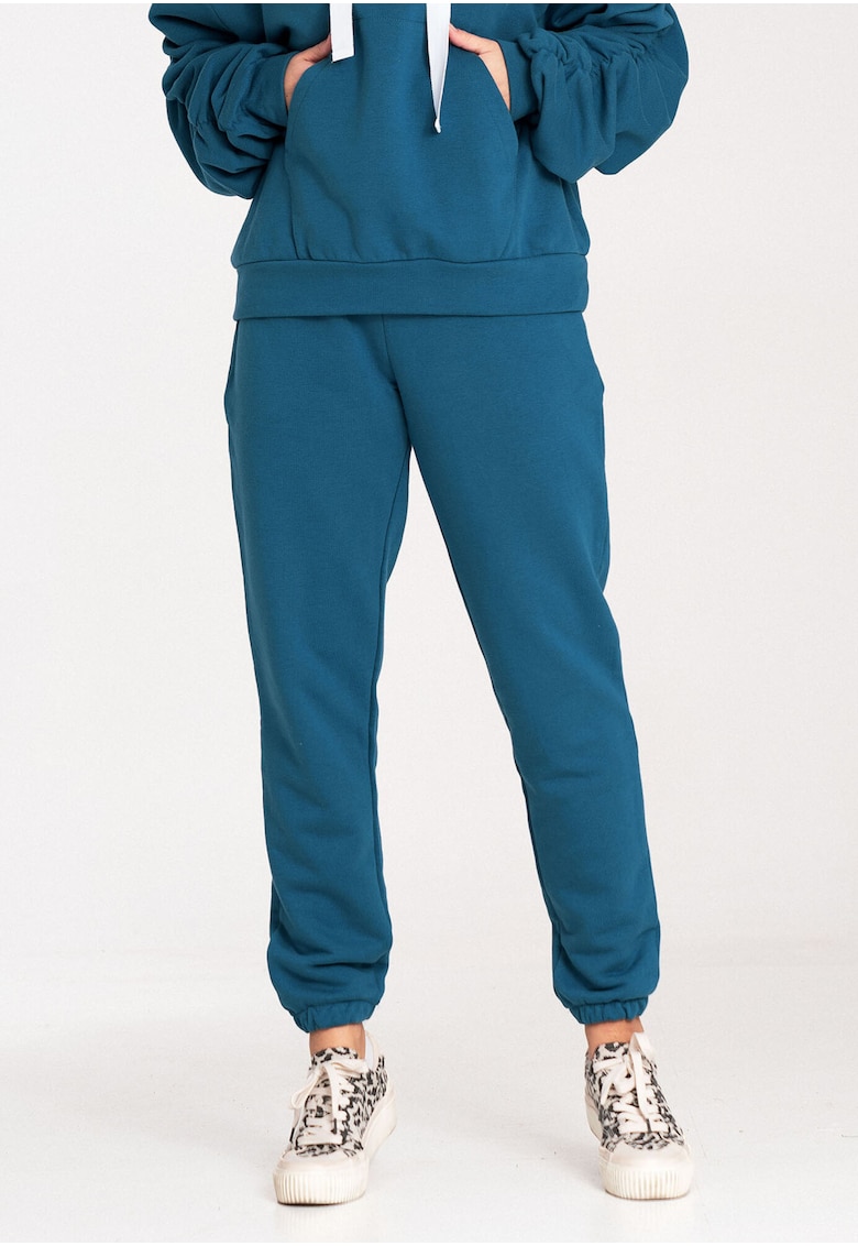 Pantaloni dama model M1056 - bumbac - albastru - talie elastica -