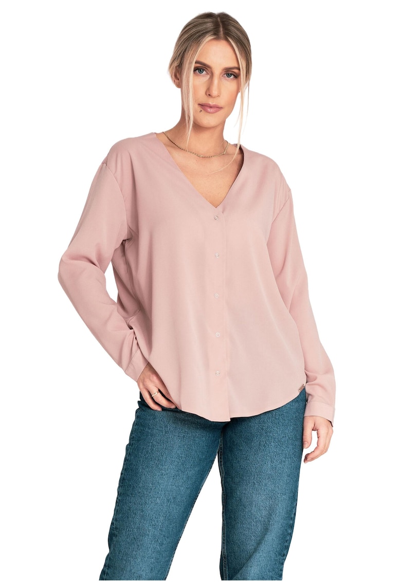 Bluza eleganta de vara - cu decolteu in V - roz - poliester si elastan