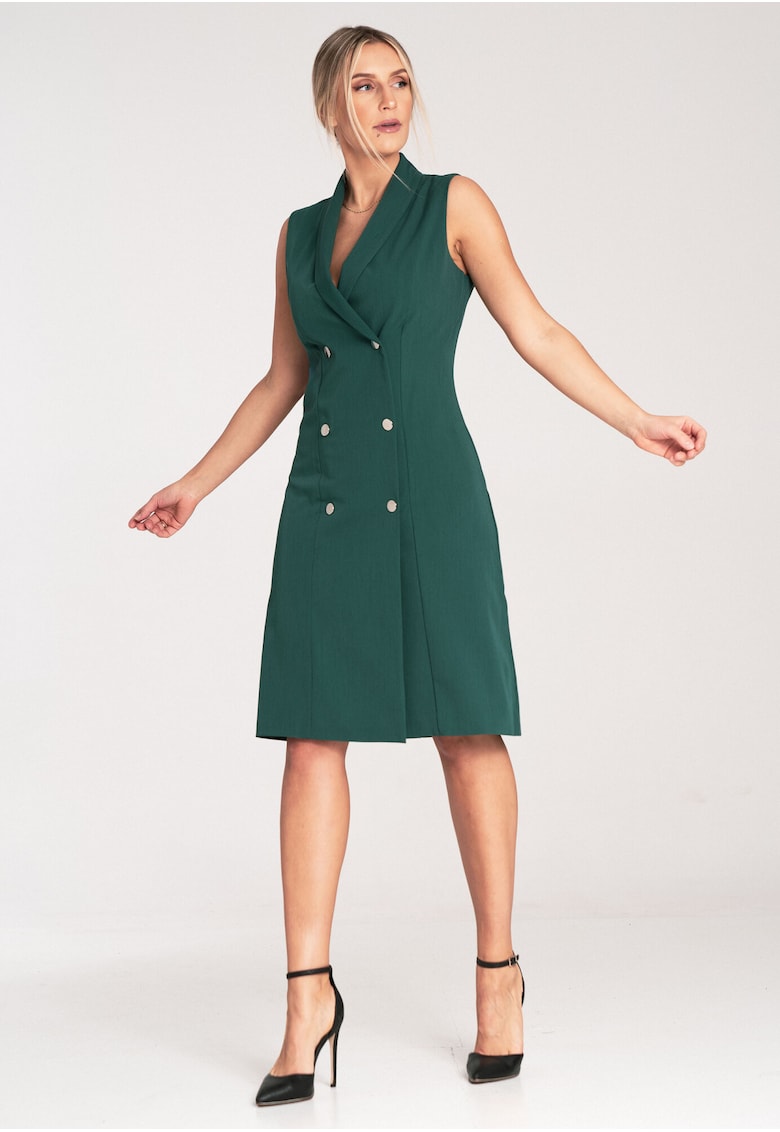 Rochie blazer midi - eleganta - verde - poliester