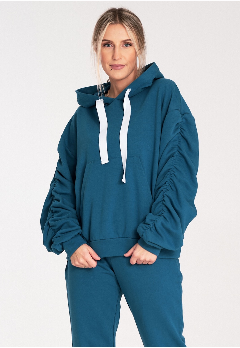 Hanorac dama M1055 - maneci bufante - bumbac - albastru