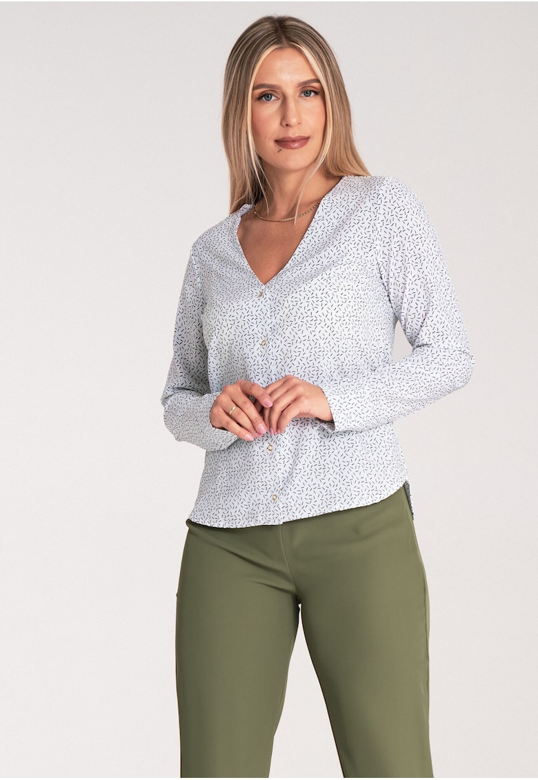 Bluza dama - Poliester/Elastan - Eleganta - Alb/Negru