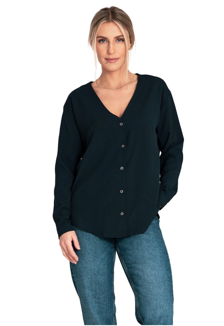 Bluza dama de vara - decolteu in V - bleumarin - poliester - elastan