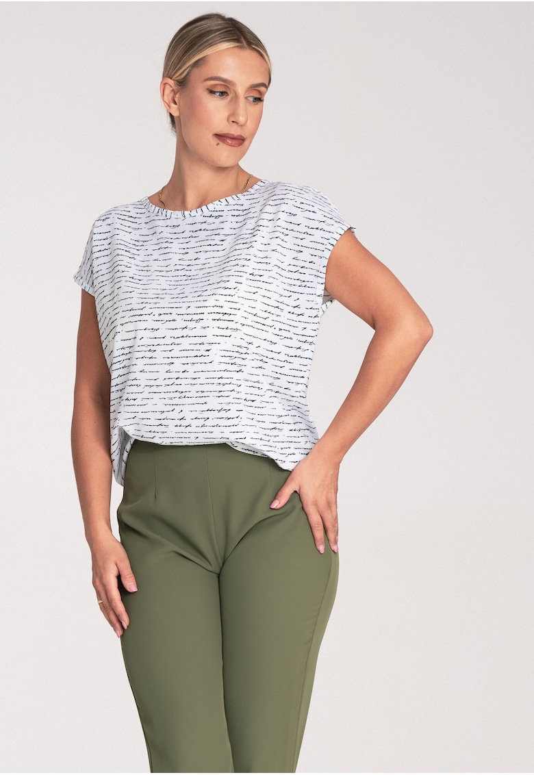 Bluza dama - Poliester/Elastan - Maneca scurta - Alb/Negru