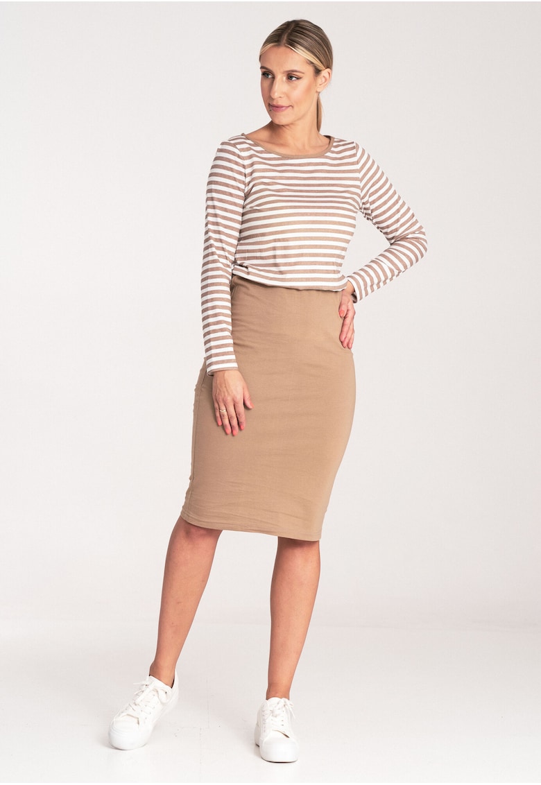Rochie bicolora M1057 - bej - material elastic - confortabil - bumbac