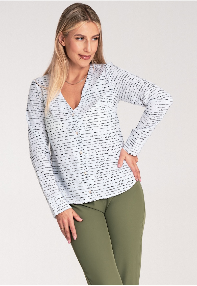 Bluza dama - Poliester/Elastan - Maneca lunga - Alb/Negru
