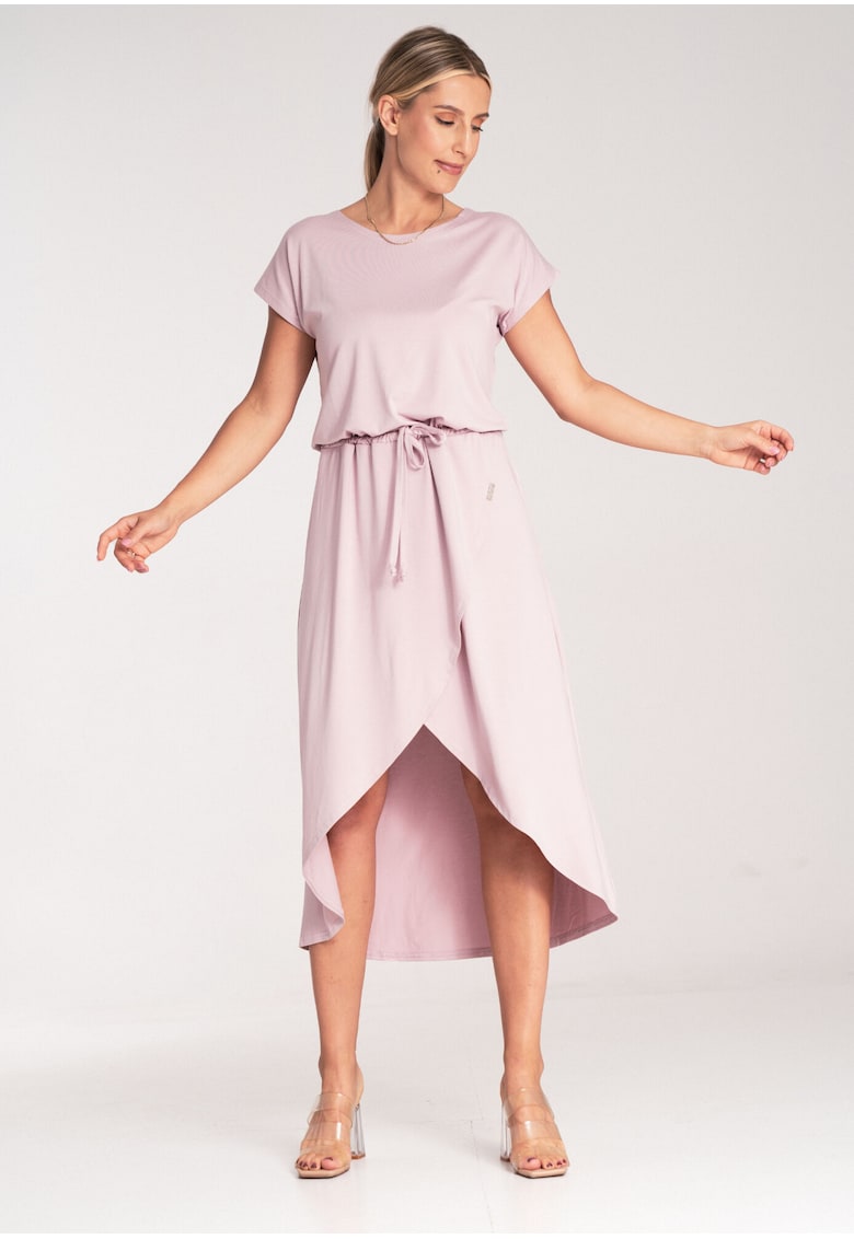 Rochie midi asimetrica - viscoza - roz