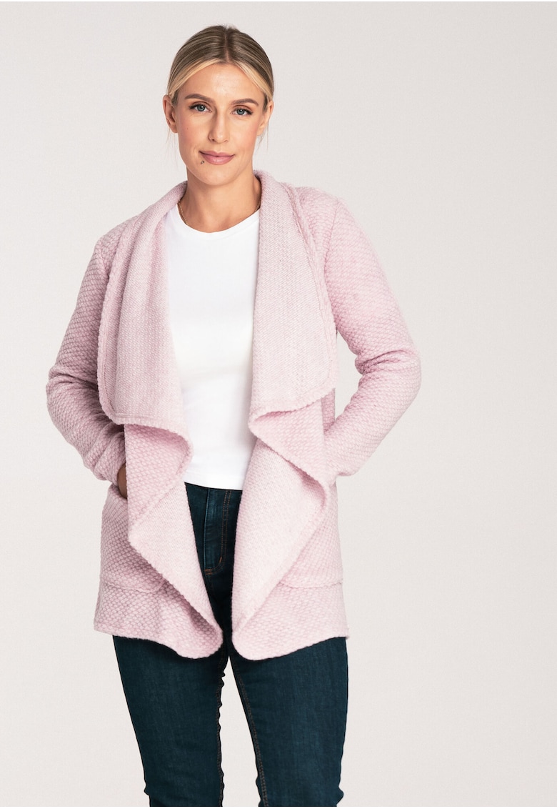 Cardigan dama - M1043 - roz - lana - maneci lungi